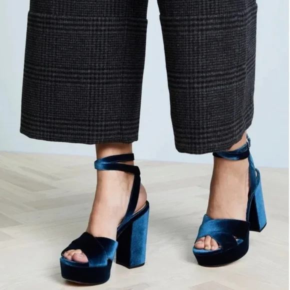 Sam Edelman Dark Blue Velvet Platform Heels - Picture 3 of 15